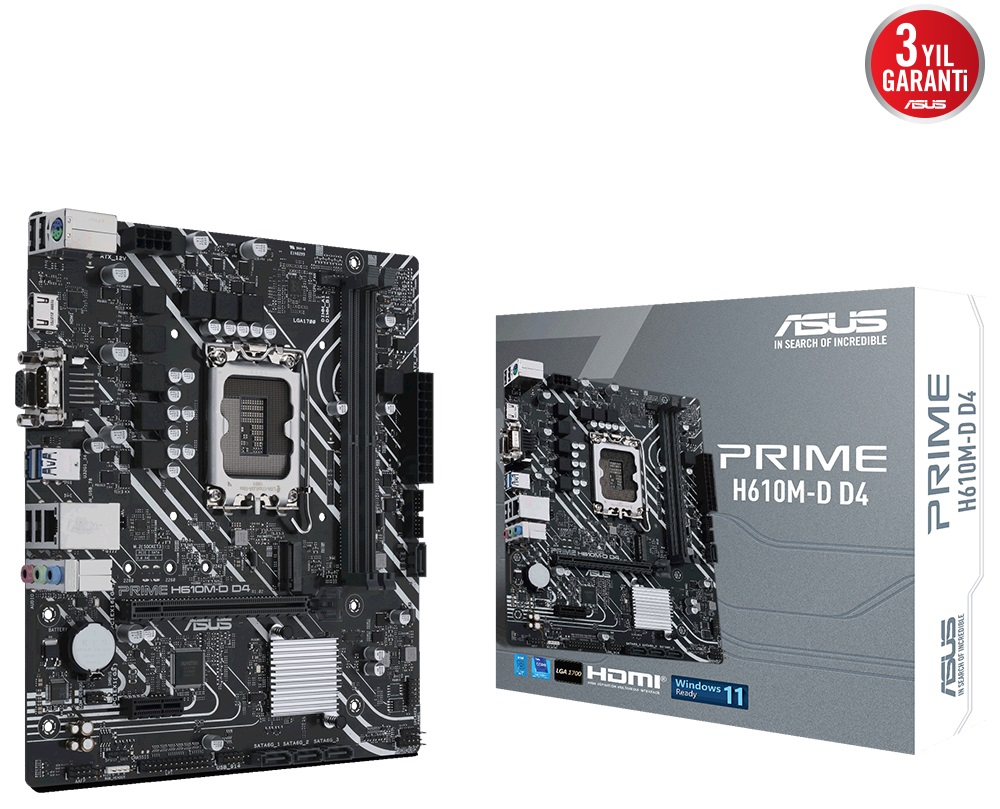 Asus Prime H610M-D D4 3200(OC) VGA HDMI DP M.2 mATX 1700p Anakart