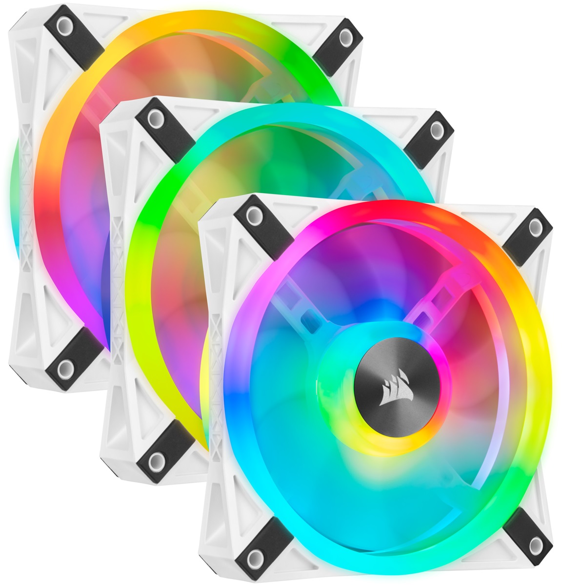 Corsair CO-9050104-Ww QL120 RGB 120 Mm Dört RGB Renk Döngülü Beyaz PWM Fan Lighting Node Core Kontrolcü İle Birlikte 3lü Paket Kasa Fanı