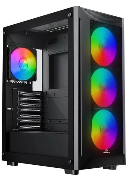 GameBooster Raider E651B 650W 80+ Beyaz USB 3.0 Mesh 4*Rainbow Fanlı Mid-T E-ATX Gaming Siyah Kasa