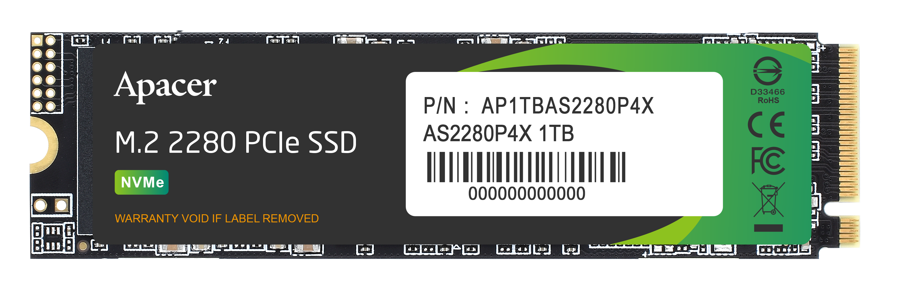 Apacer AS2280P4X-1 1TB 2100-1700 MB/s M.2 PCIe Gen3x4 SSD (AP1TBAS2280P4X-1)