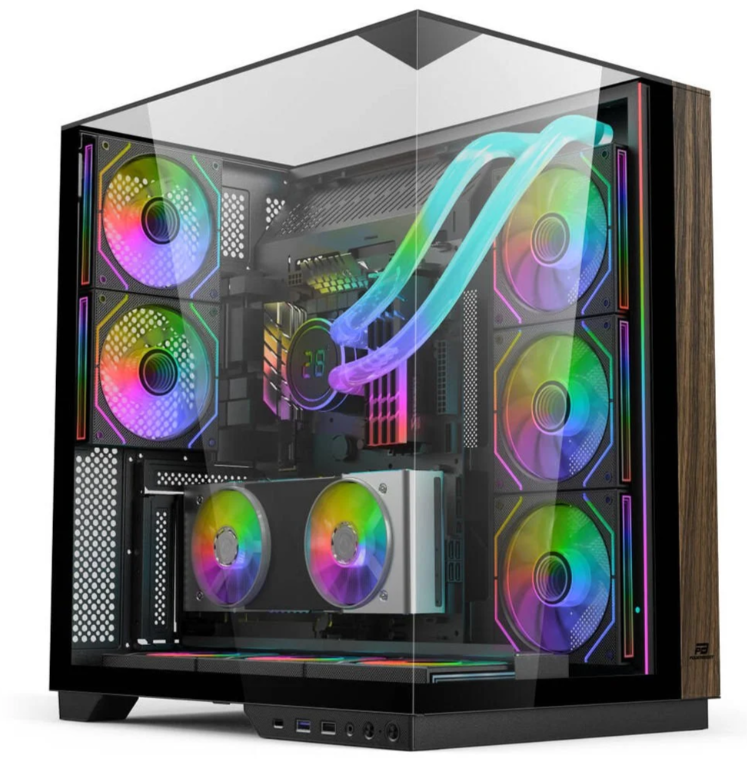 PowerBoost ECLIPSE 8*ARGB Fan Triple Temperli Cam Type-C Mid-T Ahşap Sea View ATX Gaming Siyah Kasa
