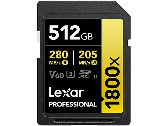 Lexar 512GB LSD1800512G-BNNNG SD Professional 1800x SDXC UHS-II Cards Up To 2800mb/s Read 2100mb/s Write C10 V60 U3