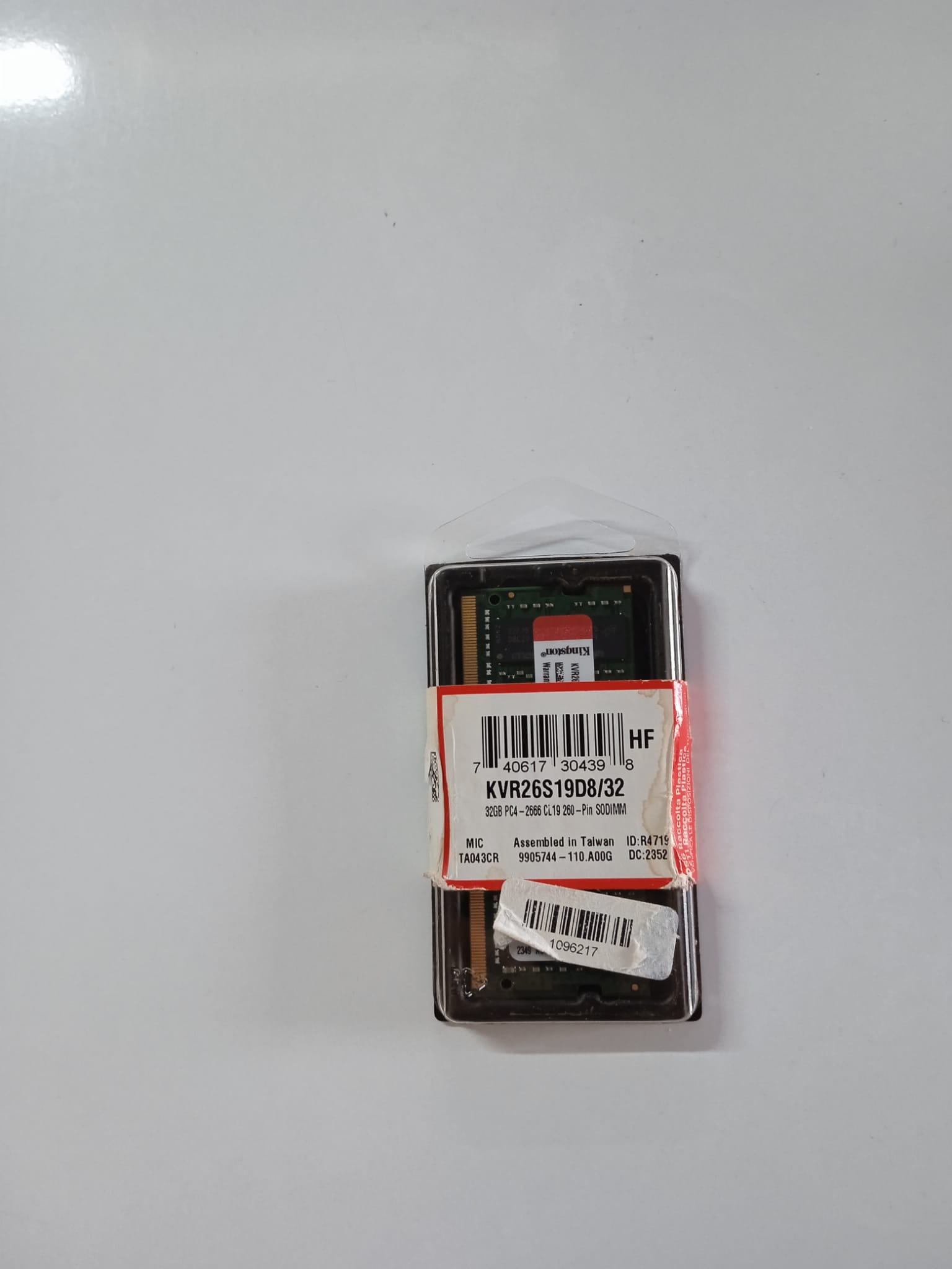 32GB DDR4 2666Mhz SODIMM KVR26S19D8/32 KINGSTON 1x32G- OUTLET