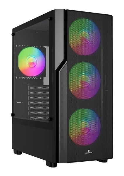 GameBooster Crux E650B 650W 80+ USB 3.0 Mesh 4*Rainbow Fanlı Mid-T E-ATX Gaming Siyah Kasa