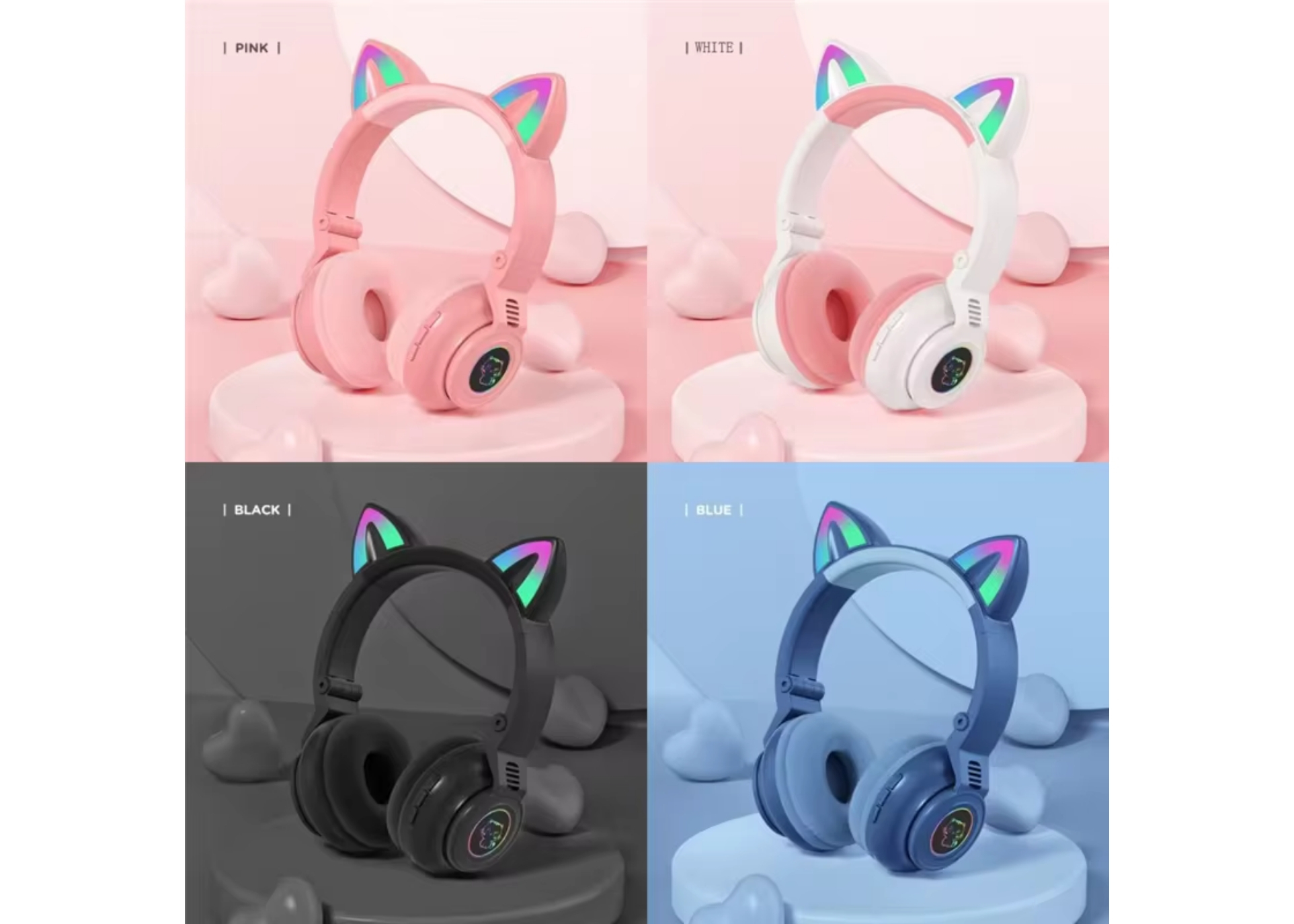 Platoon PL-2340 SD/BT Kedi Desenli Işıklı Bluetooth Kulaklık