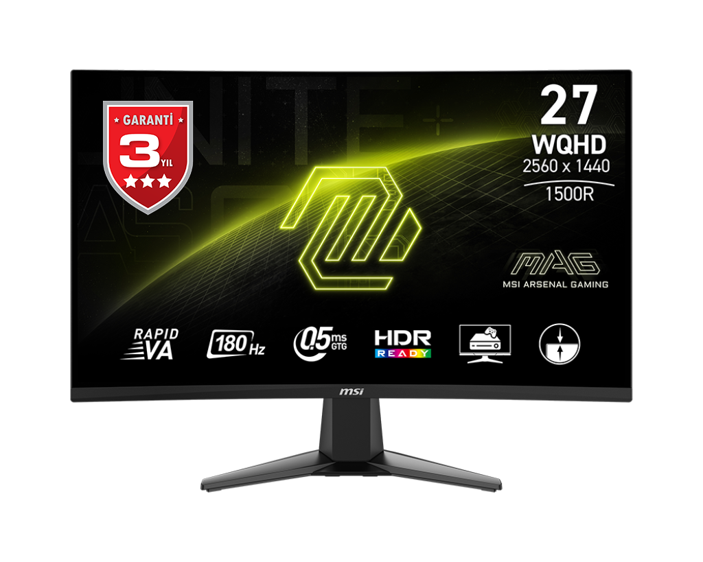 MSI 27 İnç MAG 27CQ6F 2560x1440 (QHD) 16:9 Curve 1500R Rapid VA 180Hz 1ms FreeSync Gaming Monitor