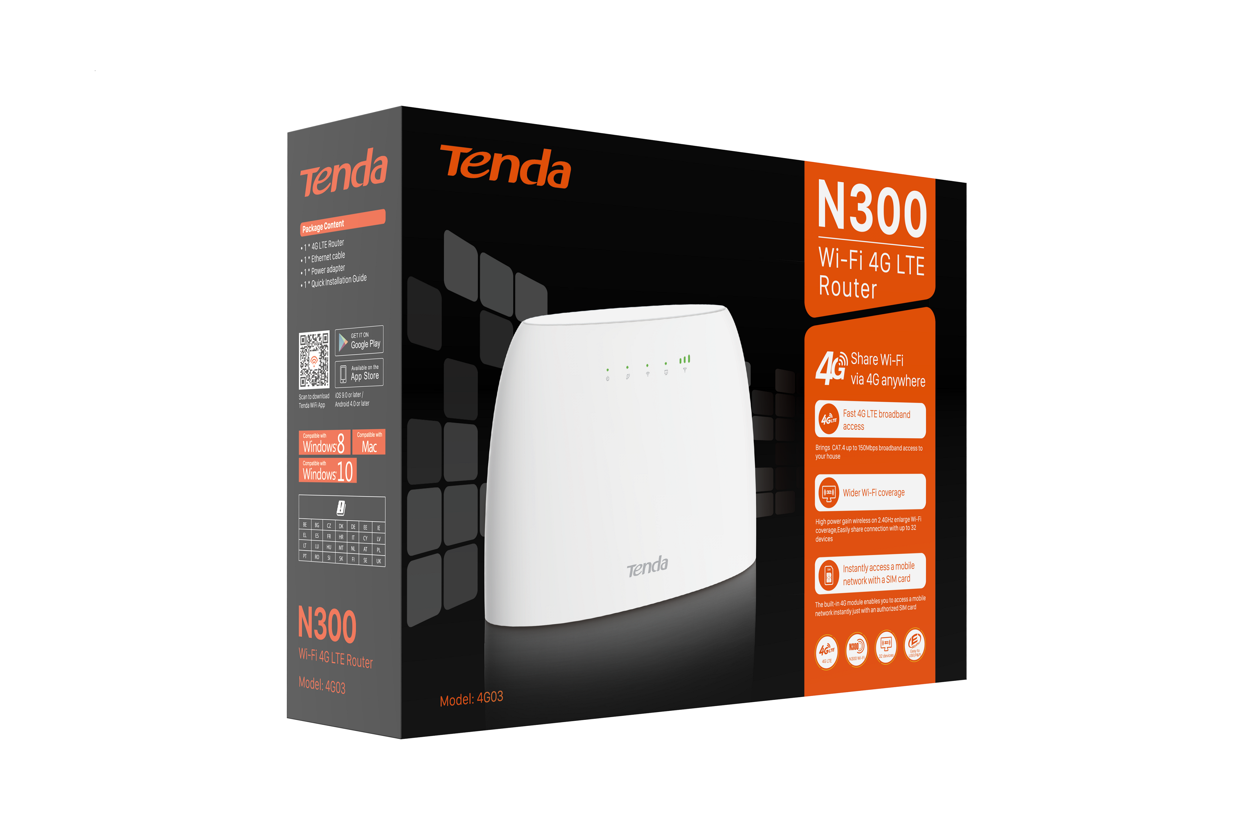 TENDA 4G03 N300 2PORT 300Mbps ROUTER (SIM KART TAKILABİLİR)