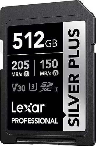 LexaR 512GB LSDSIPL512G-BNNNG SD Professional Silver Plus SDXC UHS-I Cards Up To 205MB/S Read 150MB/S Write C10 V30 U3