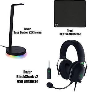 Razer BlackShark v2 USB Enhancer + Trust  GXT 754  Mousepad + Razer Base Station V2 Chroma