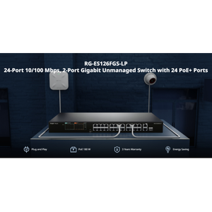 RUIJIE REYEE RG-ES126FGS-LP  26 Port 24 Port  Megabit Poe 180W 2 Port Gigabit Uplink 1 Port Gigabit Combo  Switch  Metal Kasa