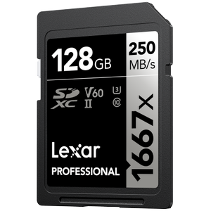 Lexar 128GB LSD128CB1667 SDXC Professional 1667x SDXC UHS-II Cards 250MB/s Read 120MB/s Write C10 V60 U3
