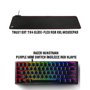 Razer Huntsman Mini Purple Switch �ngilizce RGB Gaming Klavye + Trust GXT764 Glide-Flex RGB XXL Mousepad Bundle