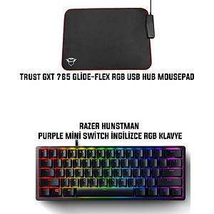 Razer Huntsman Mini Purple Switch �ngilizce RGB Gaming Klavye + Trust GXT765 Glide-Flex RGB Mousepad Bundle