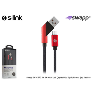 S-link Swapp SW-C570 1M 3A Micro Usb �apraz U�lu Siyah/K�rm�z� �arj Kablosu