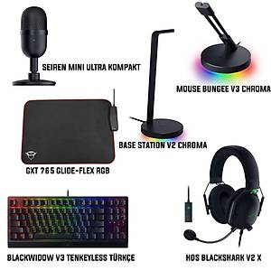Razer Blackwidow v3 Tenkeyless T�rk�e + HDS Blackshark v2 X + Base Station v2 Chroma + Seiren Mini + Bungee v3 Chroma + Trust GTX765 Glide-Flex RGB Bundle