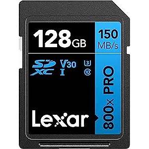 Lexar 128GB LSD0800P128G-BNNNG SD PROFESSIONAL 800X PRO SDXC UHS-I CARDS UP TO 150MB/S READ 45MB/S WRITE C10 V30 U3 SSD