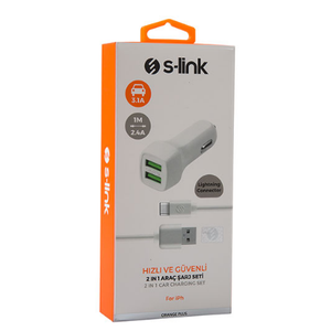 S-link TPC-AC40B 5V 3.1A Type-C Kablo 2A Beyaz Ara� Sarj Cihazi ve Data + Sarj Kablosu