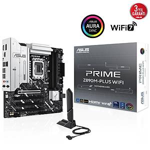 Asus Prime Z890M-Plus Wifi DDR5 3XM2 USB3.2 RGB Lan mATX Anakart