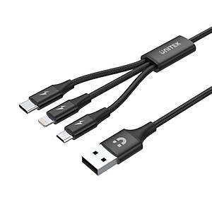 Unitek USB-A to 3in1 H�zl� �arj Destekli 2.4A 1.2Mt �oklu �arj Kablosu (C14049BK)
