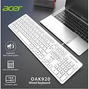 Acer OAK920 Q Usb Beyaz 1.8mt Kablolu Klavye-Tek Tu� Hesap Makinal� (Sessiz Tu�)