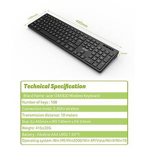 Acer OAK-920 Siyah Kablosuz Klavye 2.4Ghz Caps Lock (Smart Tv- Wifi)