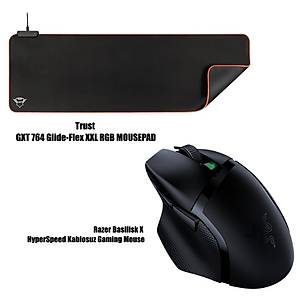 Razer Basilisk X HyperSpeed Kablosuz Gaming Mouse + Trust GXT 764 Glide - Flex XXL RGB Mousepad