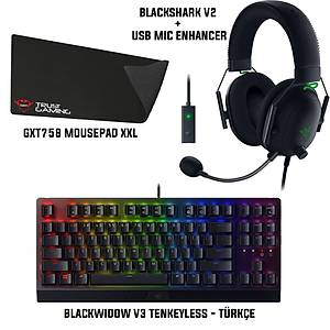 Razer BlackWidow V3 Tenkeyless T�rk�e Klavye + HDS Blackshark v2 X + Trust GXT758 Mousepad XXL Bundle