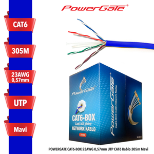 Powergate CAT6-BOX-BL 23AWG 0,57mm UTP CAT6 305m Mavi Kablo