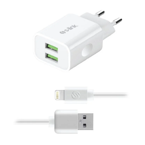S-link IP-EC20B 2 Usb 2A Beyaz Ev Sarj Cihazi ve Lightning Data + �arj Kablosu