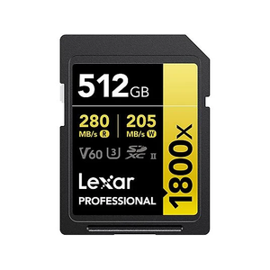 Lexar 512GB LSD1800512G-BNNNG SD Professional 1800x SDXC UHS-II Cards Up To 2800mb/s Read 2100mb/s Write C10 V60 U3