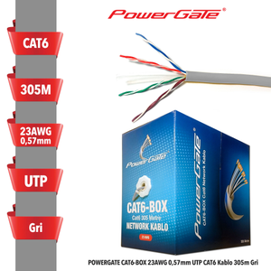 Powergate CAT6-BOX-GY 23AWG 0,57mm UTP 305m Gri CAT6 Kablo