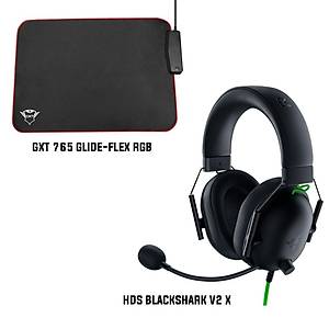 Razer Blackshark v2 X + Trust GXT765 Glide-Flex RGB Mousepad Bundle