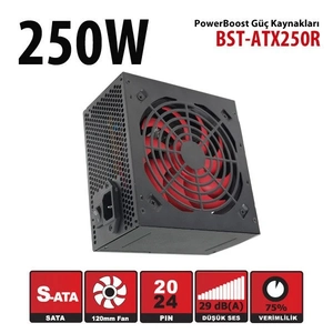 PowerBoost BST-ATX250R 250w PPFC 12cm K�rm�z� Fanl� ATX PSU (Retail Box)