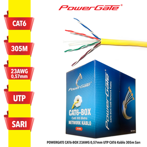 Powergate CAT6-BOX-YL 23AWG 0,57mm UTP CAT6  305m Sar� Kablo