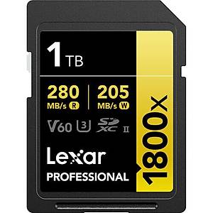 Lexar 1TB LSD1800001T-BNNNG SD Professional 1800x SDXC UHS-II Cards Up To 280MB/S Read 210MB/S Write C10 V60 U3