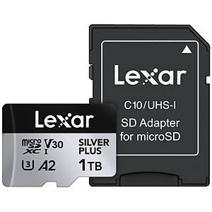 Lexar 1TB LMSSIPL001T-BNANG MicroSD High-Performance Silver Plus MICROSDXC UHS-I Up To 205MB/S Read 150MB/S Write C10 A2 V30 U3 With Adapter