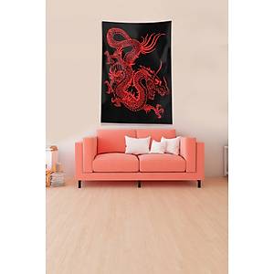 Siyah K�rm�z� Ejderha Leke Tutmaz Kadife Kuma� Duvar �rt�s� Duvar Hal�s� Tapestry