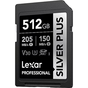 LexaR 512GB LSDSIPL512G-BNNNG SD Professional Silver Plus SDXC UHS-I Cards Up To 205MB/S Read 150MB/S Write C10 V30 U3