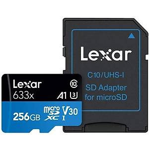 Lexar 256gb LSDMI256BB633A 633X 100mb/s Read 45mb Mikro SD Adapter