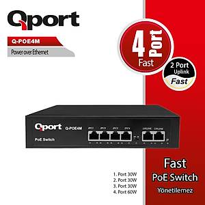 Qport Q-Poe4m 4 Port 10/100 + 2 Port 10/100 Uplink Poe Switch