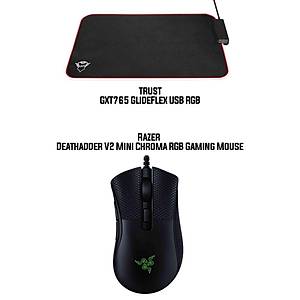 Razer Deathadder V2 Mini Chroma RGB Gaming Mouse +  Trust GXT 765 Glide-Flex RGB Mouse Pad with USB Hub