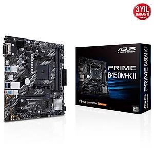 Asus Prime B450M-K II AMD B450 AM4 DDR4 4400 HDMI DVI VGA M2 USB3.2 mATX  Anakart