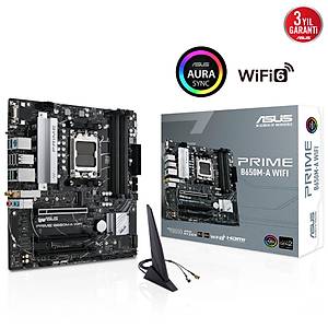 ASUS PRIME B650M-A WIFI AMD B650 AM5 DDR5 6400 DP HDMI VGA 2X M2 USB3.2 AX W�F� BT AURA RGB 2.5GB�T LAN MATX 128GB ANAKART