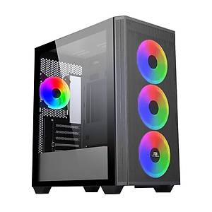 PowerBoost PB-P2252BB USB 3.0 ATX Mesh Ring ARGB Fan Siyah Kasa