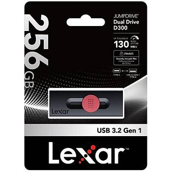 Lexar 256GB LJDD300256G-BNBNG Dual Usb Bellek Type-C And  Type-A USB 3.2 Flash Drive Up To  130MB/S Read Flash Disk