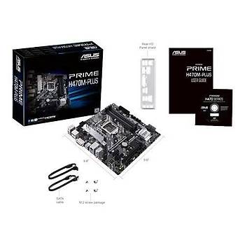 Asus Prime H470M-Plus Intel H470 LGA1200 DDR4 2933 DP HDMI DVI Çift M2 USB3.2 Com Matx 4 Adet Ram Slotu Anakart