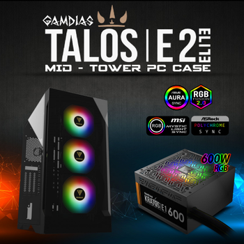 Gamdias Talos E2 Elite 3 ARGB Fanl 600 W ATX Oyuncu Kasas