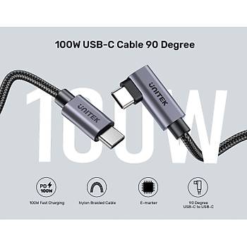 Unitek Type-C to Type-C (100W) 2Mt 90 A�� H�zl� �arj Kablosu (C14123BK-2M)