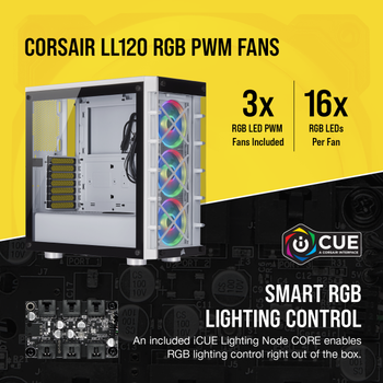 Corsair CC-9011189-WW Icue 465X RGB Temperli Cam Yan Panel Mid Tower Bilgisayar Kasas� Beyaz