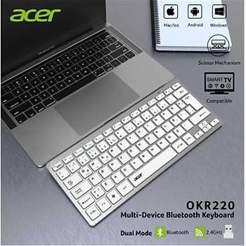 Acer OKR220 Beyaz MultiDevice Dual Mode 2.4GHZ Bluetooth Klavye